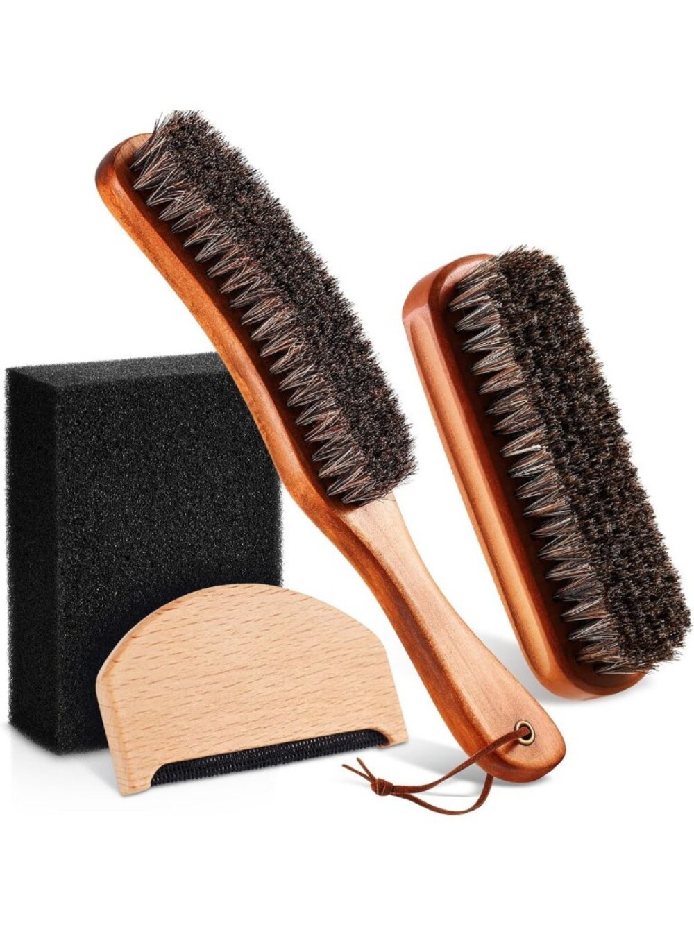 4-Piece Horsehair Hat Brush Kit & Cleaning Sponge for Cowboy, Fedora, Baseball